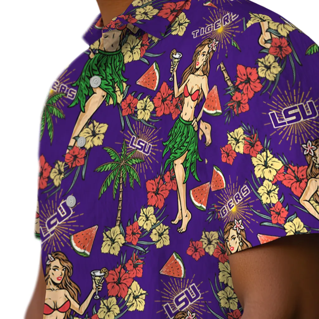 LSU Tigers Hawaiian Shirt - Hawaiian Girls Design lsu tigers hawaiian girls design purple hawaiian shirts trendy