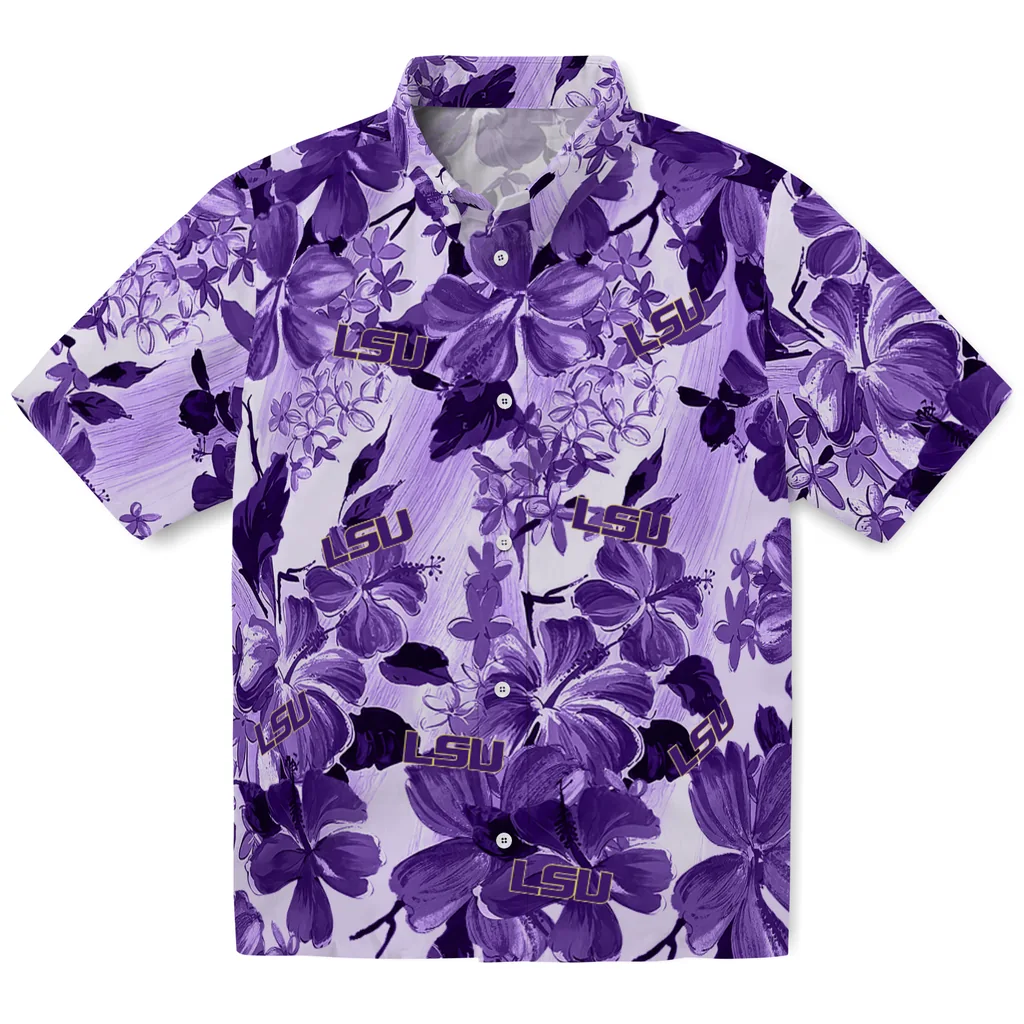 LSU Tigers Hawaiian Shirt - Hibiscus Arrangement lsu tigers hibiscus arrangement purple hawaiian shirts best selling