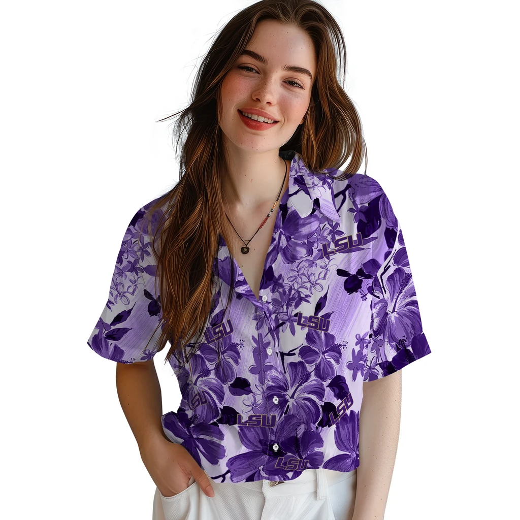 LSU Tigers Hawaiian Shirt - Hibiscus Arrangement lsu tigers hibiscus arrangement purple hawaiian shirts latest model