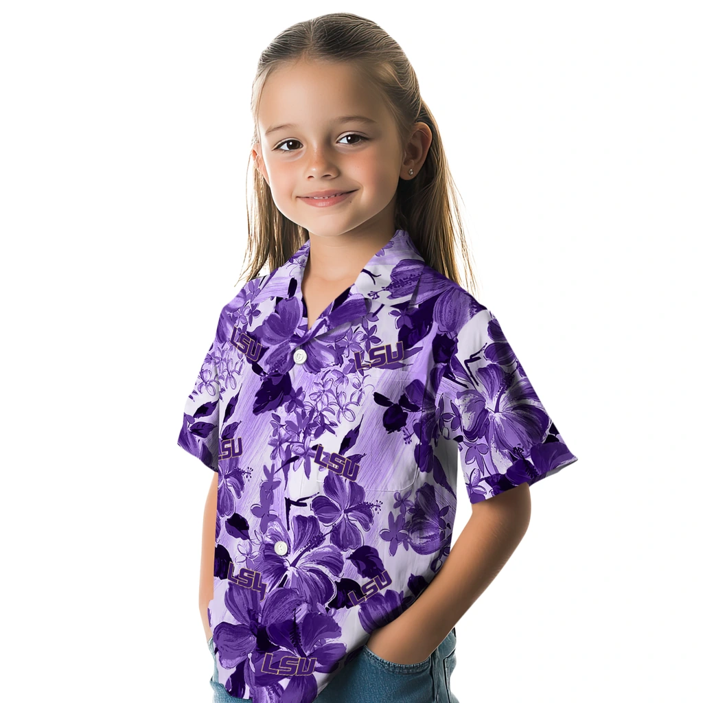 LSU Tigers Hawaiian Shirt - Hibiscus Arrangement lsu tigers hibiscus arrangement purple hawaiian shirts premium grade