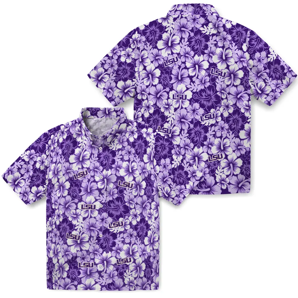 LSU Tigers Hawaiian Shirt - Hibiscus Blooms lsu tigers hibiscus blooms purple hawaiian shirts high quality