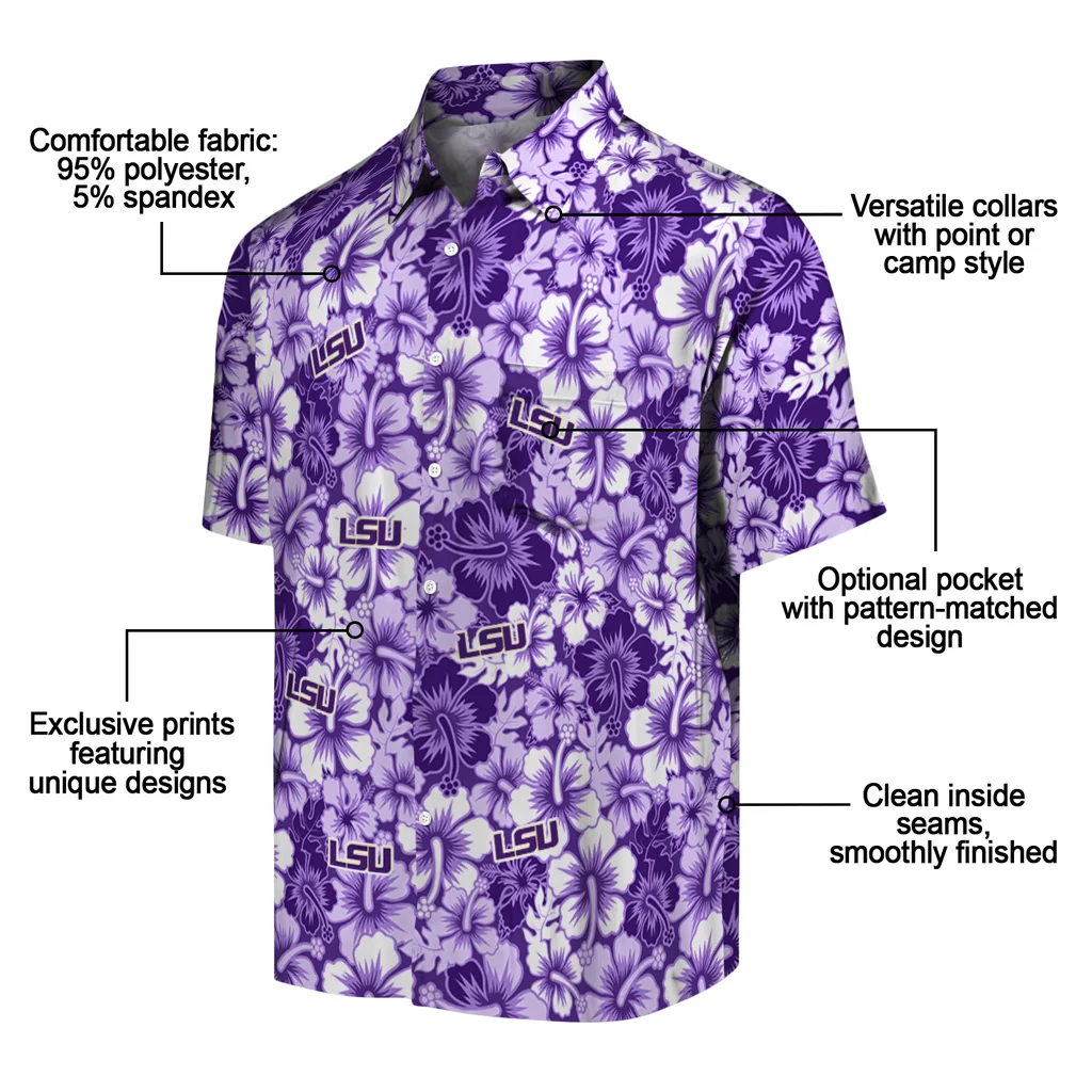 LSU Tigers Hawaiian Shirt - Hibiscus Blooms lsu tigers hibiscus blooms purple hawaiian shirts new arrival