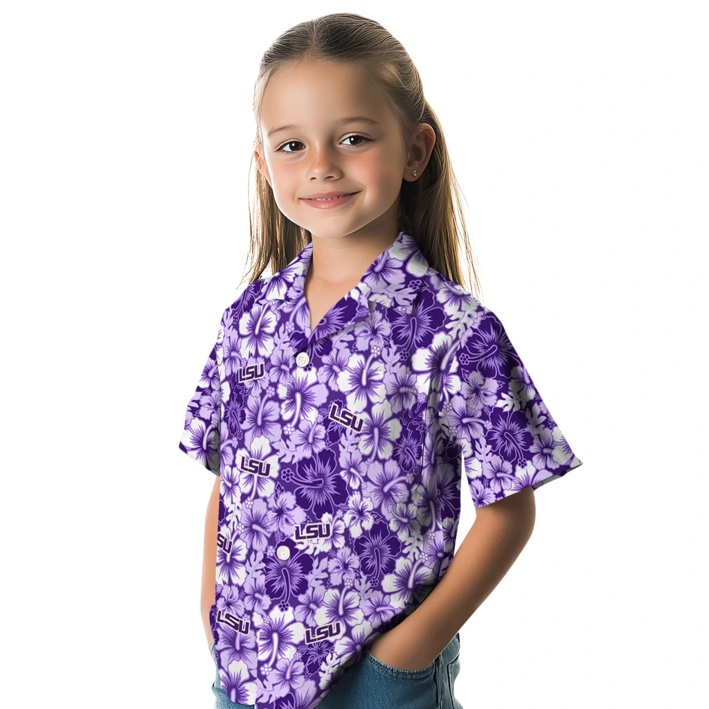 LSU Tigers Hawaiian Shirt - Hibiscus Blooms lsu tigers hibiscus blooms purple hawaiian shirts premium grade