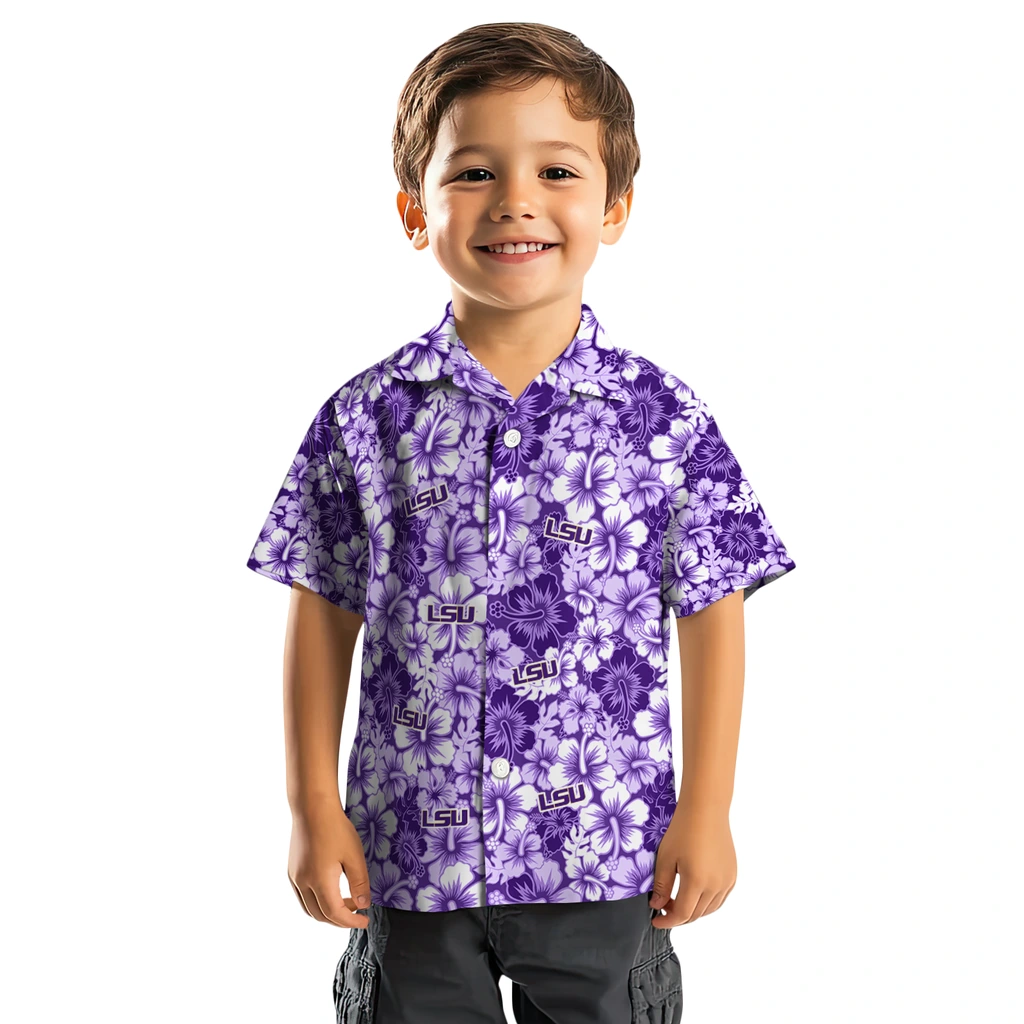LSU Tigers Hawaiian Shirt - Hibiscus Blooms lsu tigers hibiscus blooms purple hawaiian shirts top rated
