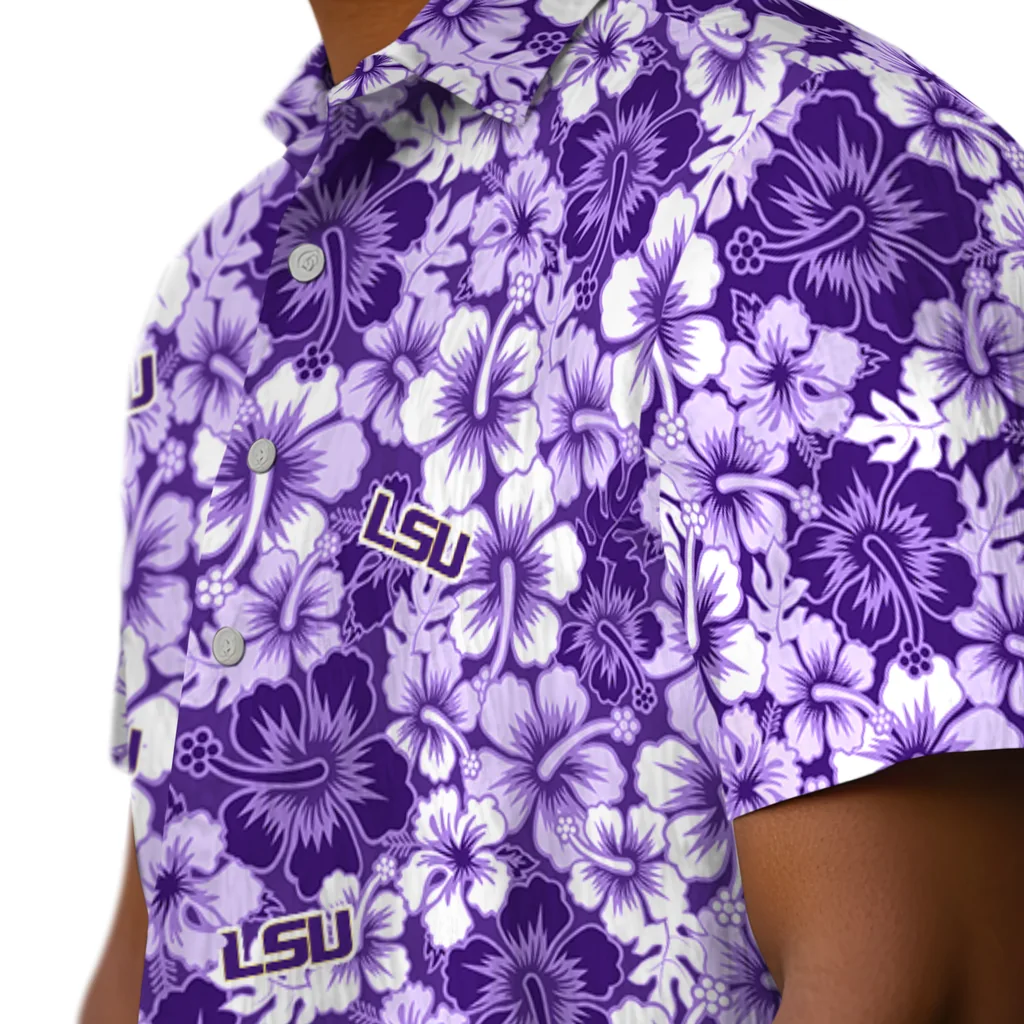 LSU Tigers Hawaiian Shirt - Hibiscus Blooms lsu tigers hibiscus blooms purple hawaiian shirts trendy