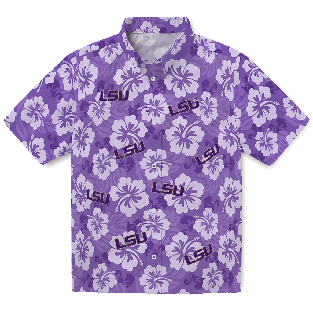 LSU Tigers Hawaiian Shirt - Hibiscus Cluster lsu tigers hibiscus cluster purple hawaiian shirts best selling