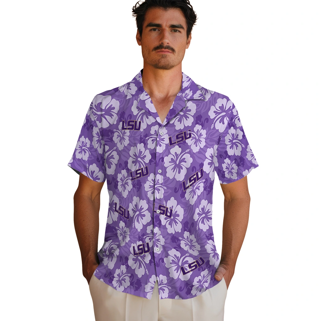 LSU Tigers Hawaiian Shirt - Hibiscus Cluster lsu tigers hibiscus cluster purple hawaiian shirts fashion forward