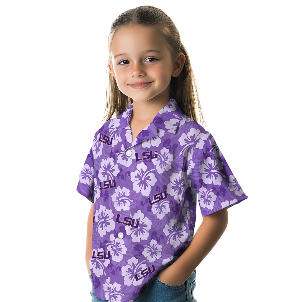 LSU Tigers Hawaiian Shirt - Hibiscus Cluster lsu tigers hibiscus cluster purple hawaiian shirts premium grade