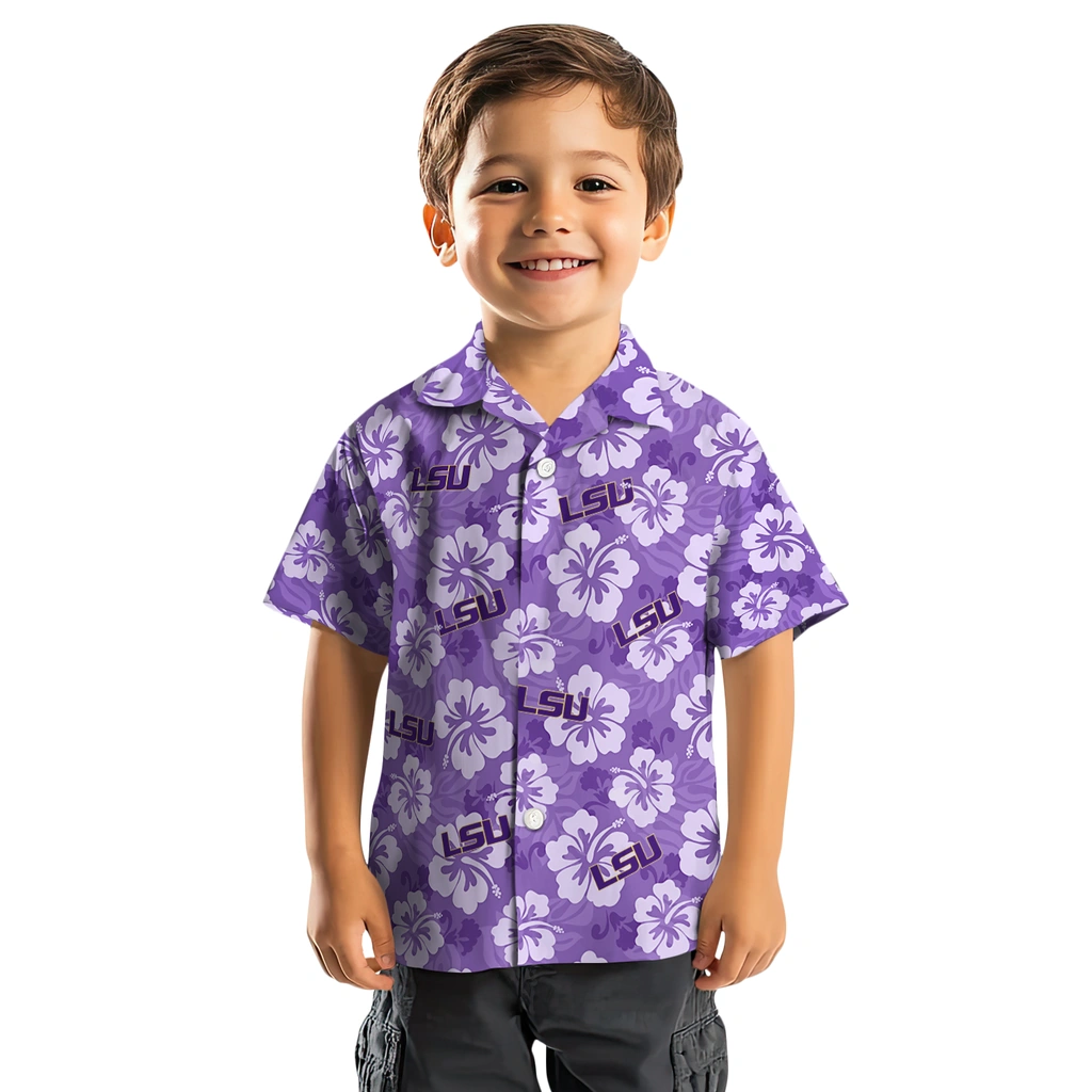 LSU Tigers Hawaiian Shirt - Hibiscus Cluster lsu tigers hibiscus cluster purple hawaiian shirts top rated