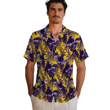 lsu tigers hibiscus exotic purple hawaiian shirts fashion forward