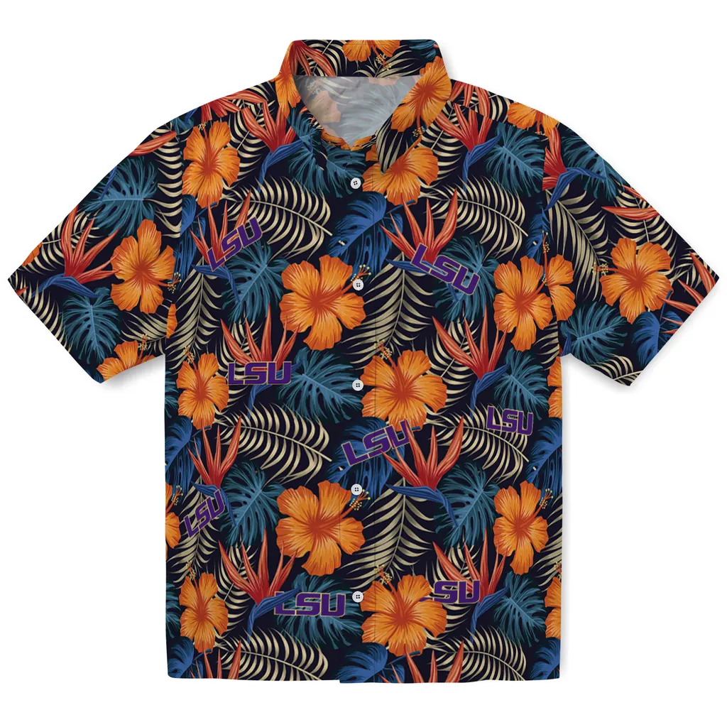 LSU Tigers Hawaiian Shirt - Hibiscus Foliage lsu tigers hibiscus foliage hawaiian shirts best selling