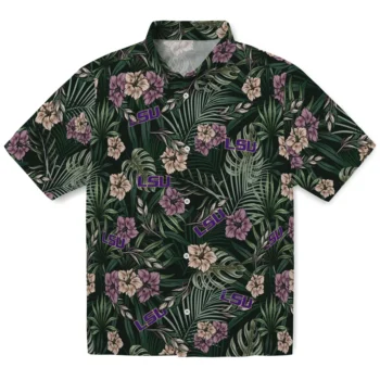 lsu tigers hibiscus leaves pattern green hawaiian shirts best selling