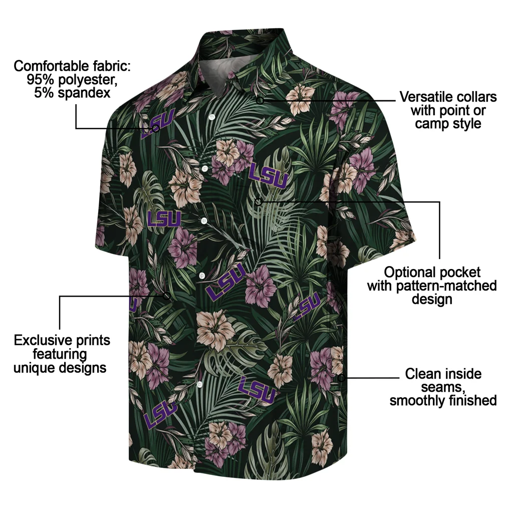 LSU Tigers Hawaiian Shirt - Hibiscus Leaves Pattern lsu tigers hibiscus leaves pattern green hawaiian shirts new arrival