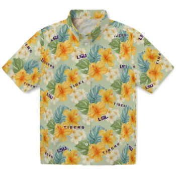 lsu tigers hibiscus mood pale lime yellow hawaiian shirts best selling