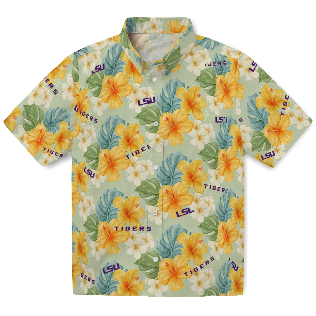 LSU Tigers Hawaiian Shirt - Hibiscus Mood lsu tigers hibiscus mood pale lime yellow hawaiian shirts best selling