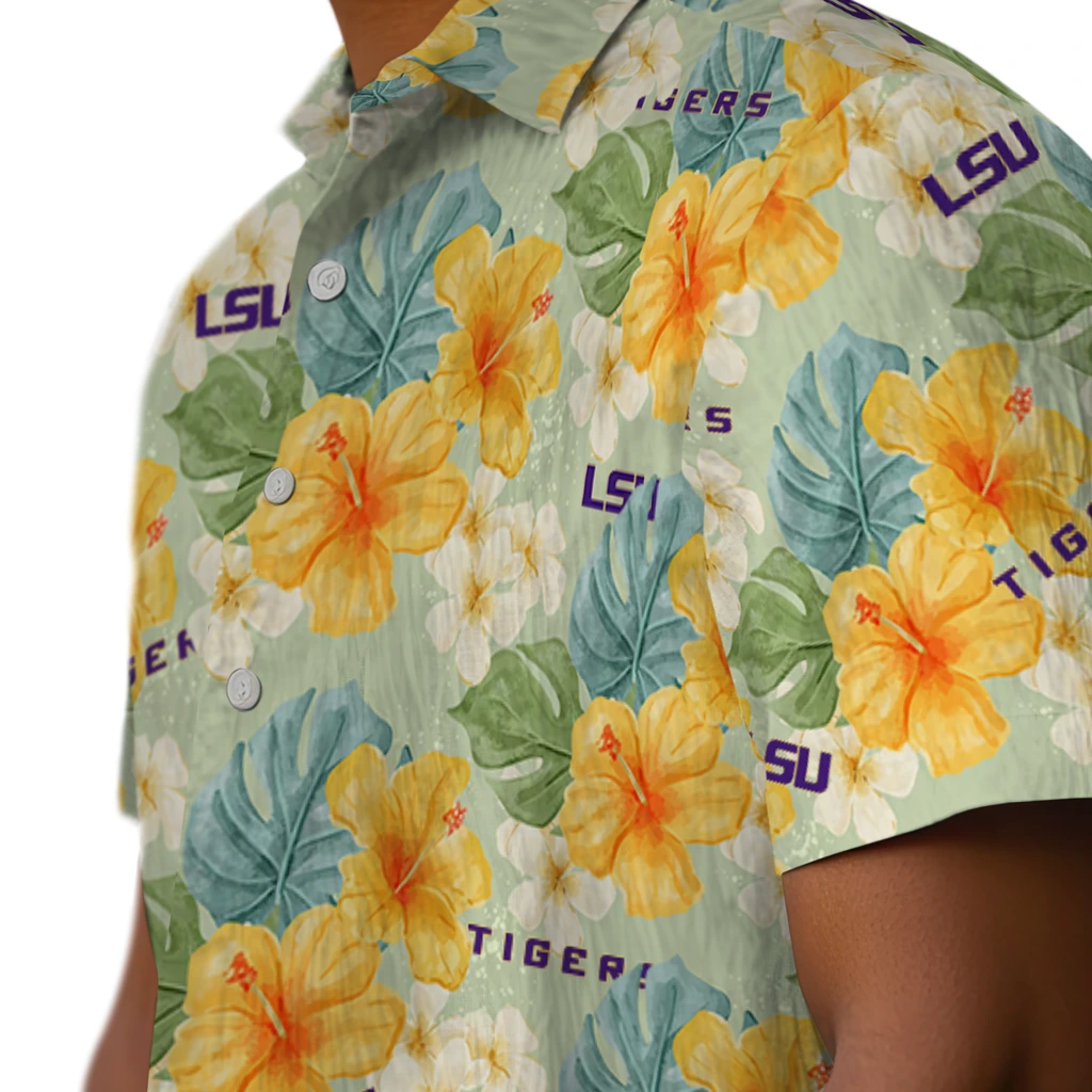 LSU Tigers Hawaiian Shirt - Hibiscus Mood lsu tigers hibiscus mood pale lime yellow hawaiian shirts trendy