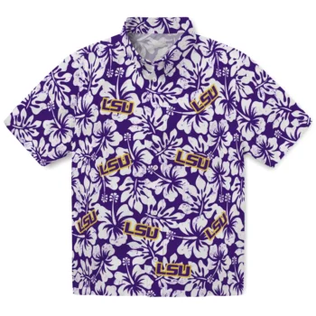 lsu tigers hibiscus motif purple white hawaiian shirts best selling