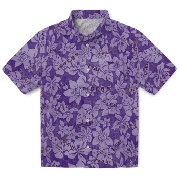 lsu tigers hibiscus oasis purple hawaiian shirts best selling