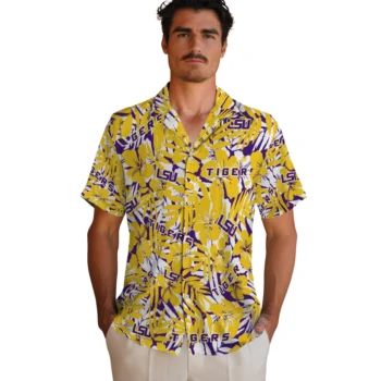 lsu tigers hibiscus overlay hawaiian shirts fashion forward