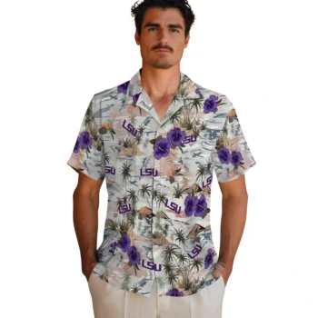 lsu tigers hibiscus seaside white hawaiian shirts fashion forward