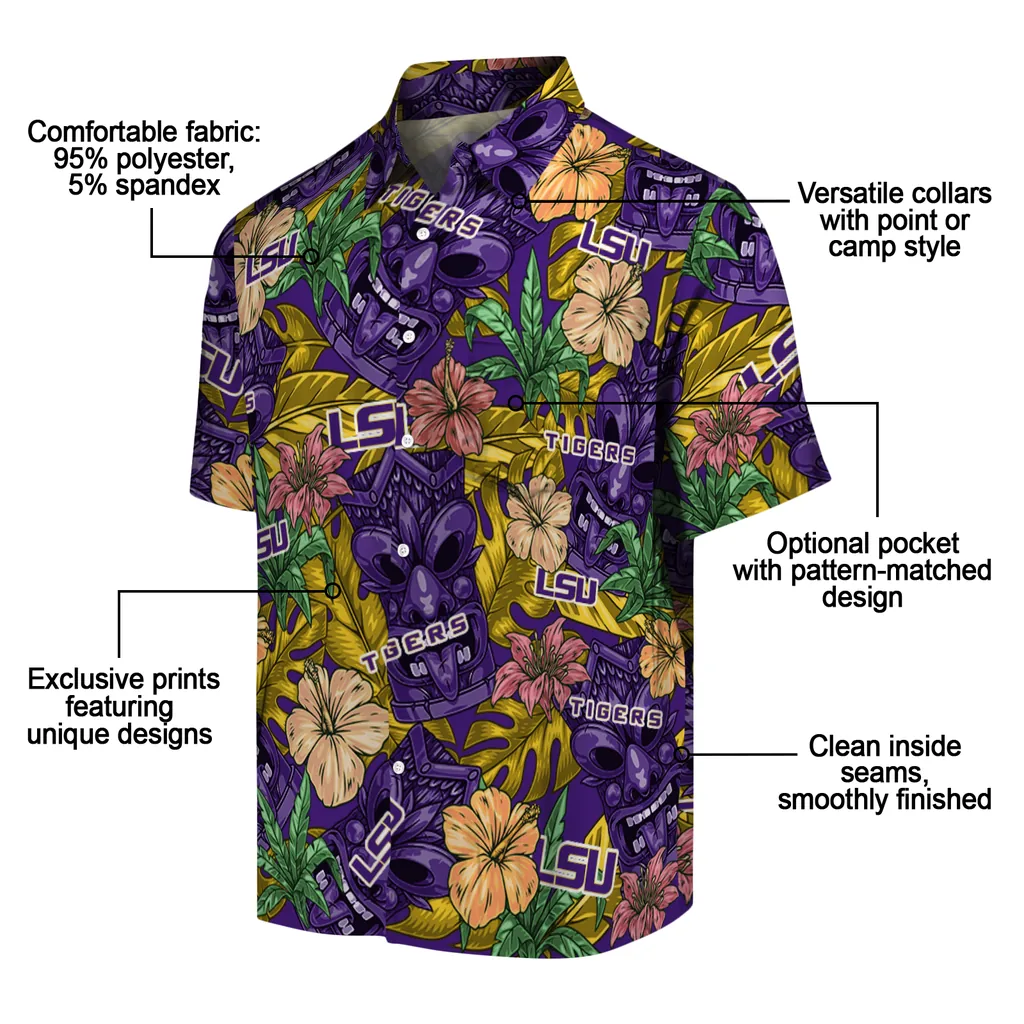 LSU Tigers Hawaiian Shirt - Hibiscus Tiki Jungle lsu tigers tiki jungle purple hawaiian shirts new arrival