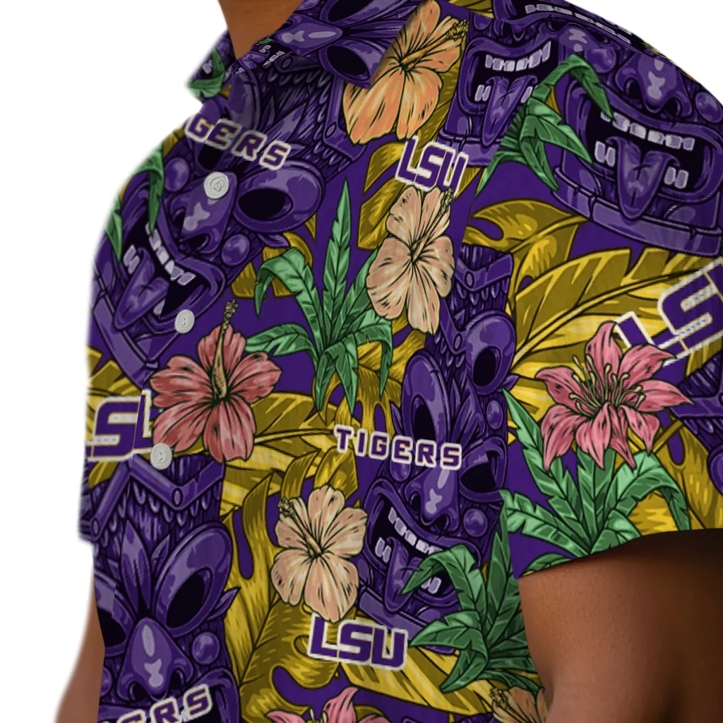 LSU Tigers Hawaiian Shirt - Hibiscus Tiki Jungle lsu tigers tiki jungle purple hawaiian shirts trendy