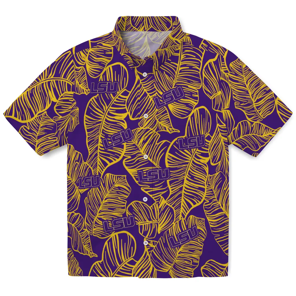 LSU Tigers Hawaiian Shirt - Leaf Outline lsu tigers leaf outline purple hawaiian shirts best selling