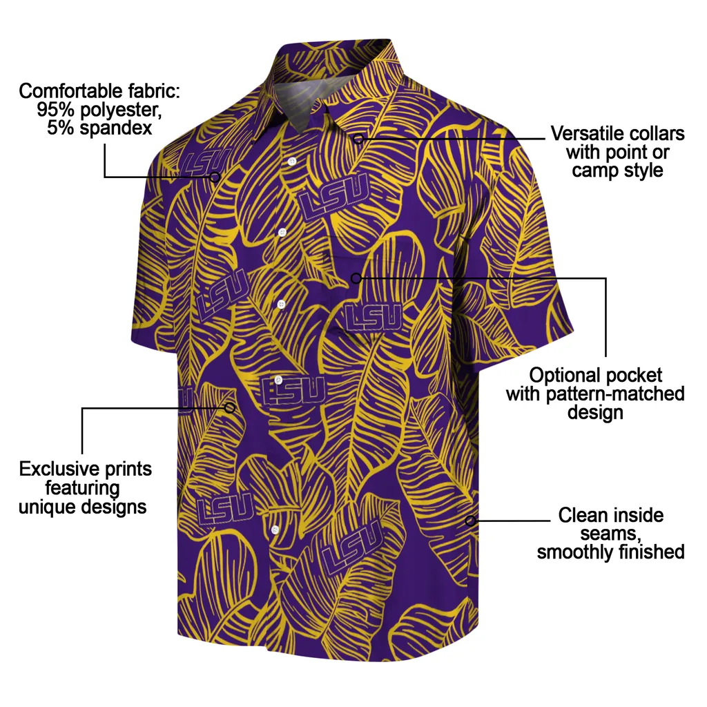 LSU Tigers Hawaiian Shirt - Leaf Outline lsu tigers leaf outline purple hawaiian shirts new arrival