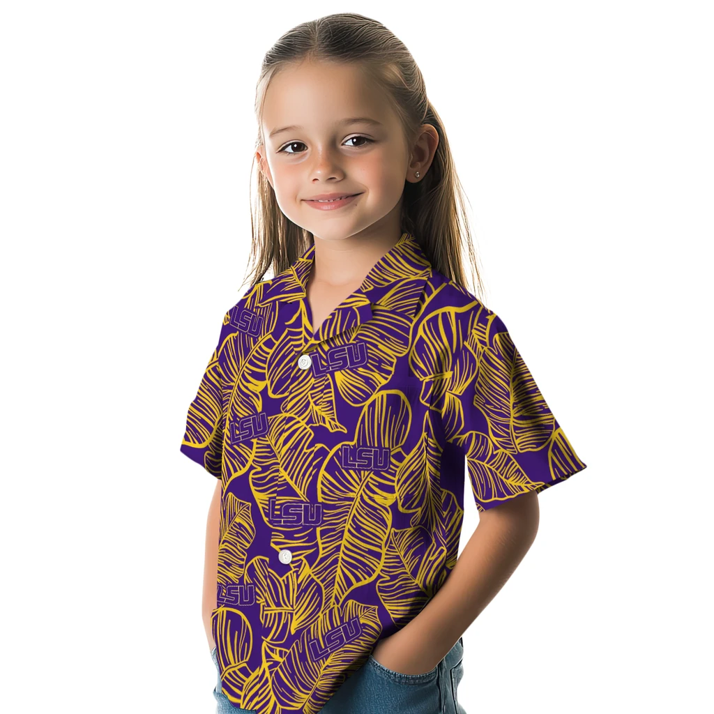 LSU Tigers Hawaiian Shirt - Leaf Outline lsu tigers leaf outline purple hawaiian shirts premium grade