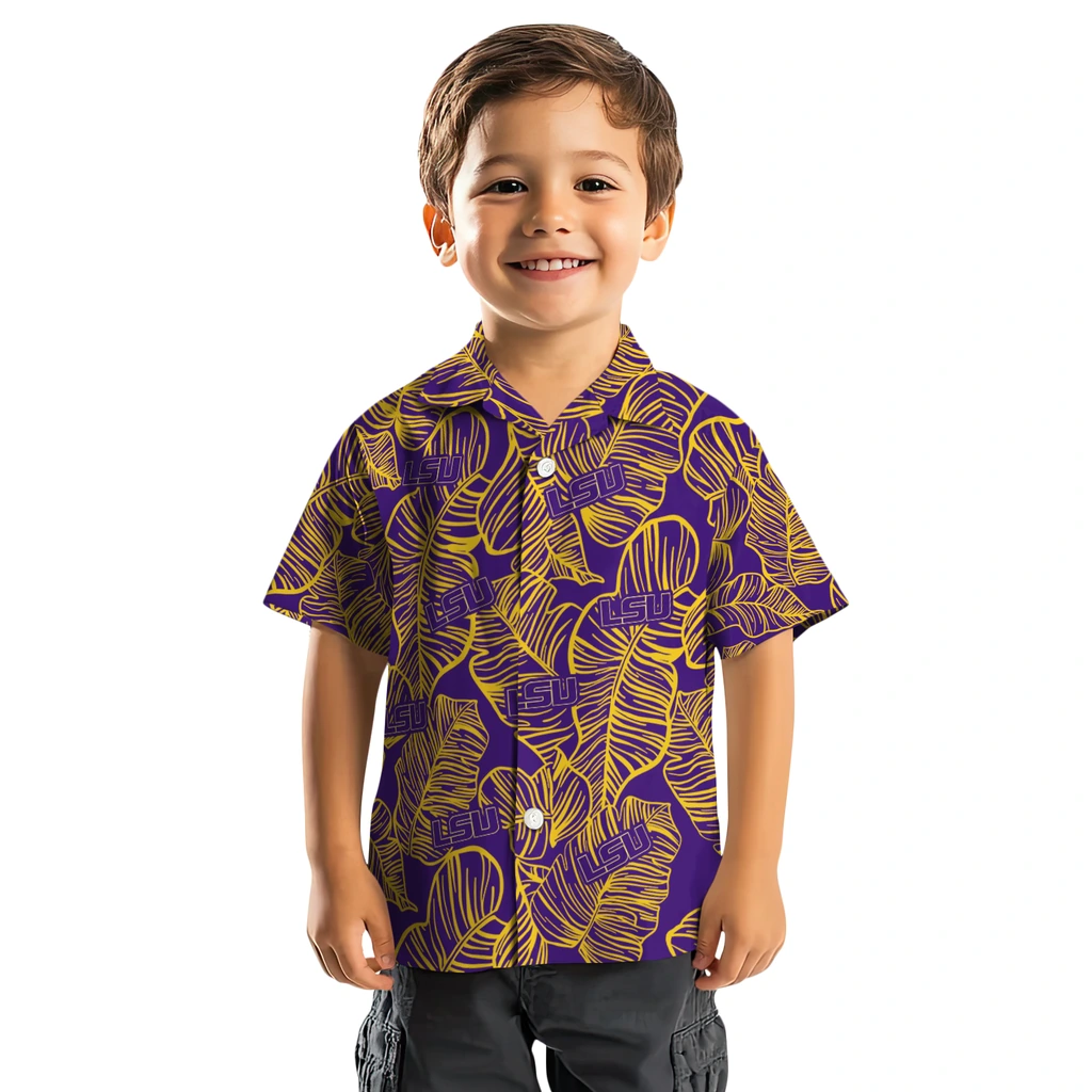 LSU Tigers Hawaiian Shirt - Leaf Outline lsu tigers leaf outline purple hawaiian shirts top rated