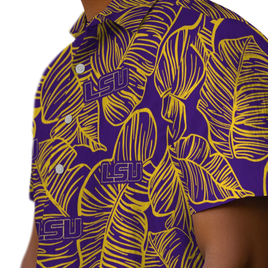 LSU Tigers Hawaiian Shirt - Leaf Outline lsu tigers leaf outline purple hawaiian shirts trendy