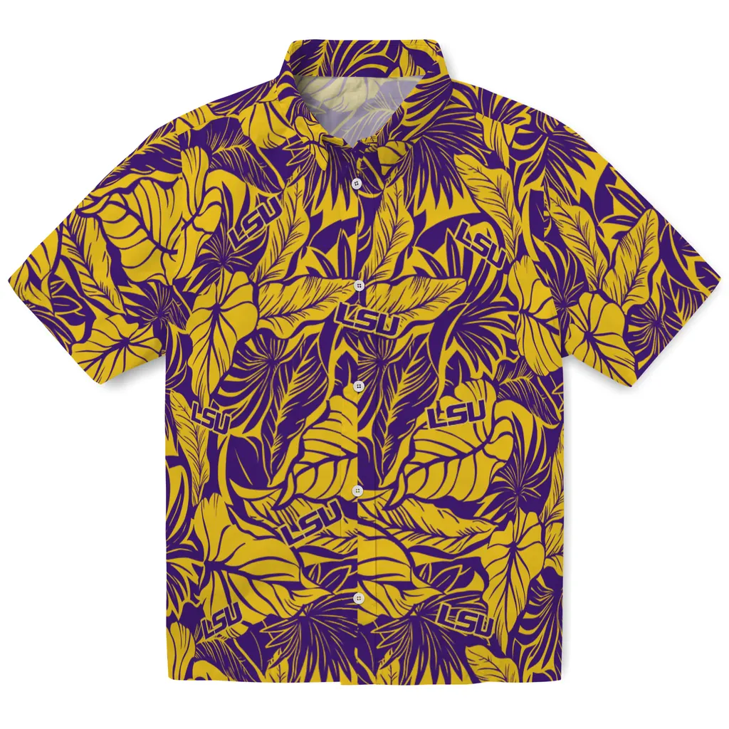 LSU Tigers Hawaiian Shirt - Monstera Layer lsu tigers monstera layer purple hawaiian shirts best selling