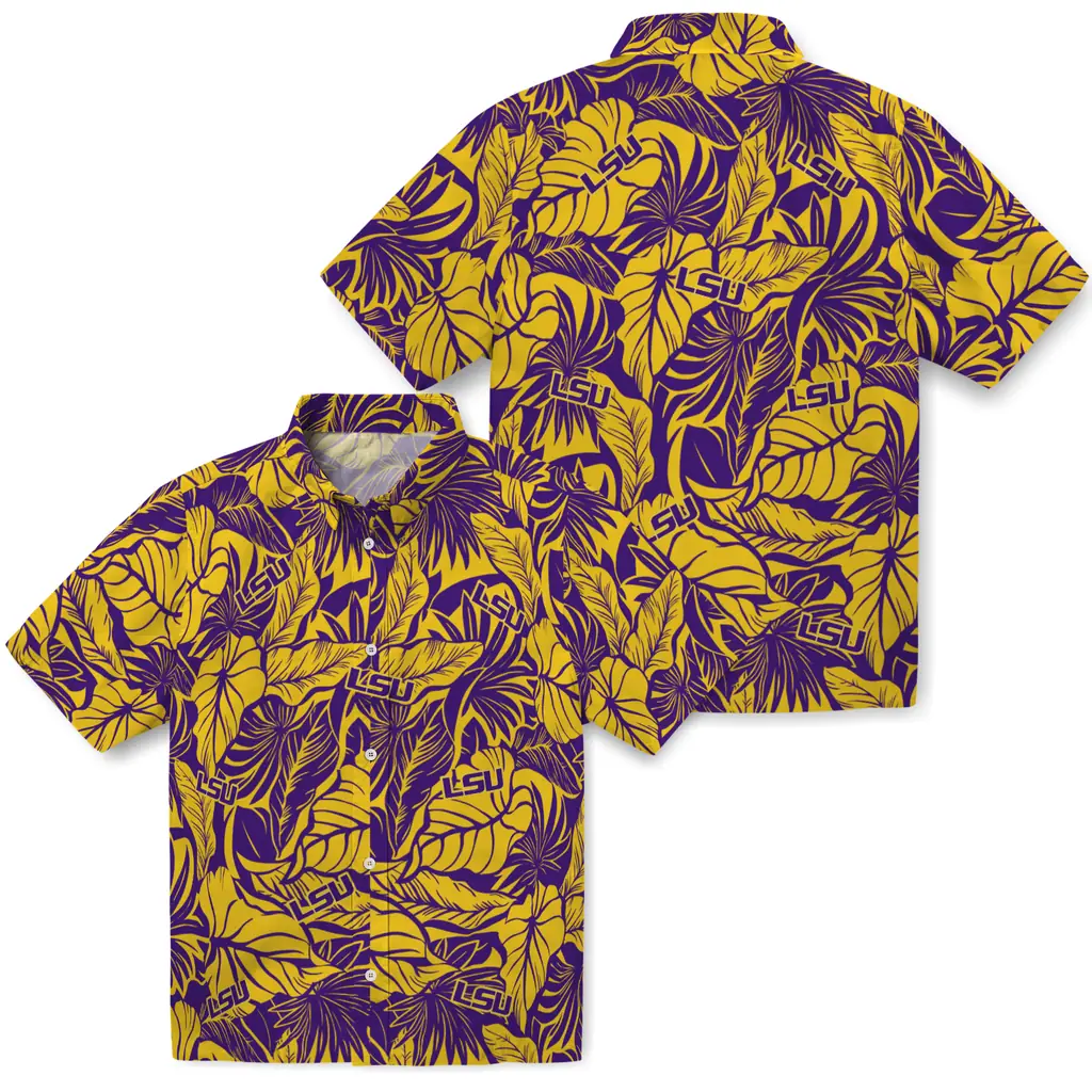 LSU Tigers Hawaiian Shirt - Monstera Layer lsu tigers monstera layer purple hawaiian shirts high quality