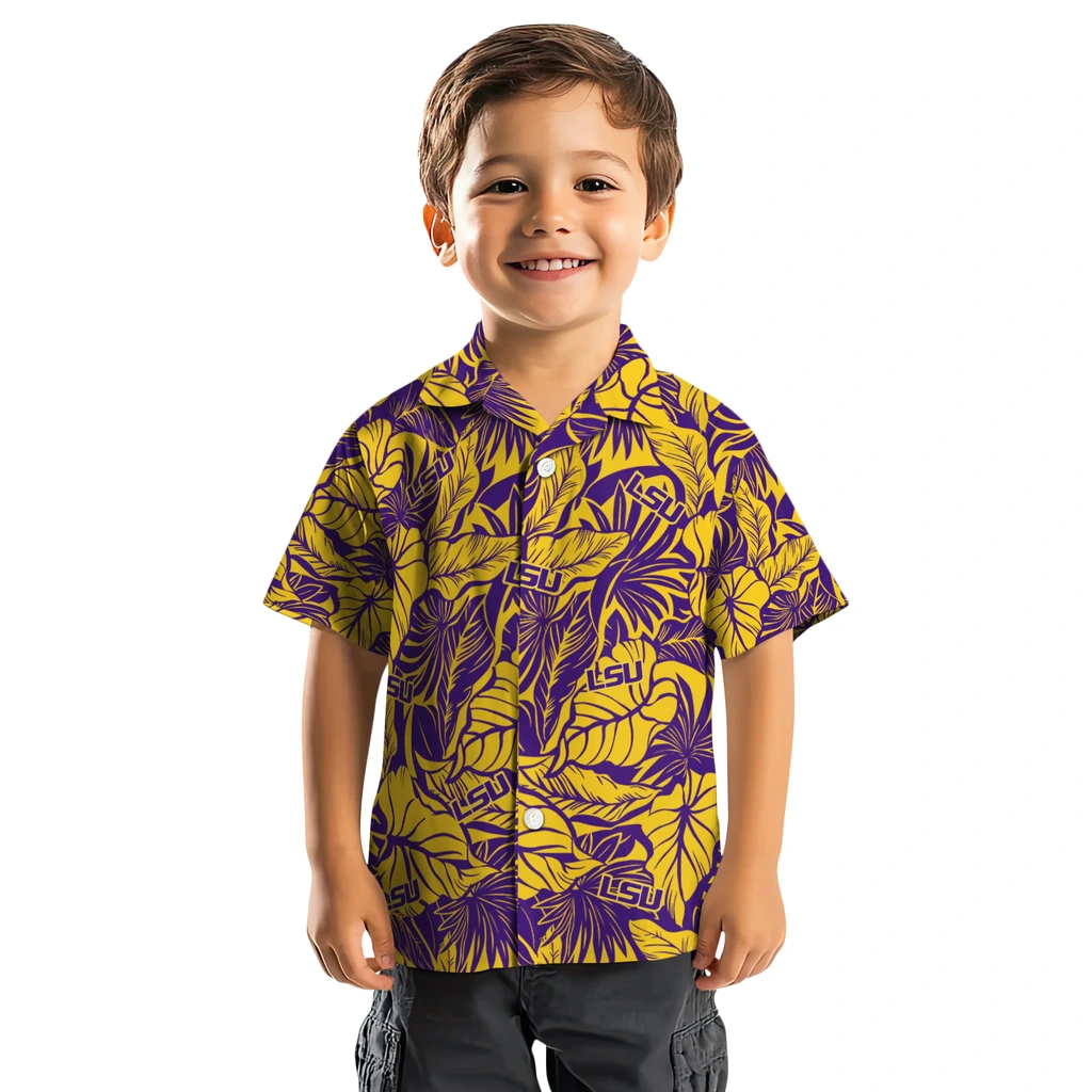 LSU Tigers Hawaiian Shirt - Monstera Layer lsu tigers monstera layer purple hawaiian shirts top rated