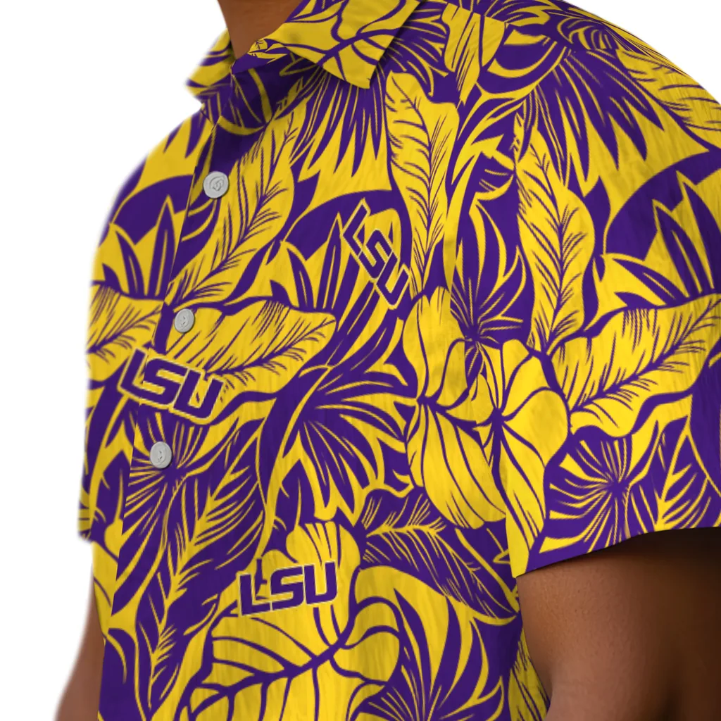 LSU Tigers Hawaiian Shirt - Monstera Layer lsu tigers monstera layer purple hawaiian shirts trendy