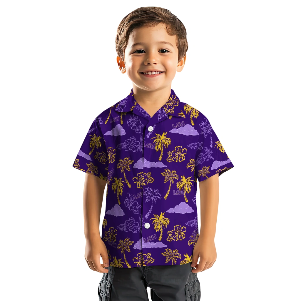 LSU Tigers Hawaiian Shirt - Palm And Clouds lsu tigers palm and clouds purple hawaiian shirts top rated