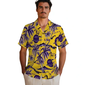 lsu tigers palm sunset hawaiian shirts fashion forward