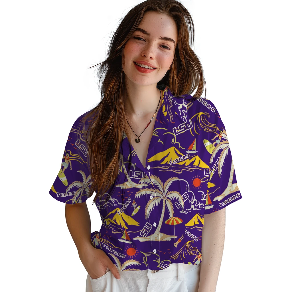 LSU Tigers Hawaiian Shirt - Palm Tree Island lsu tigers palm tree island purple hawaiian shirts latest model