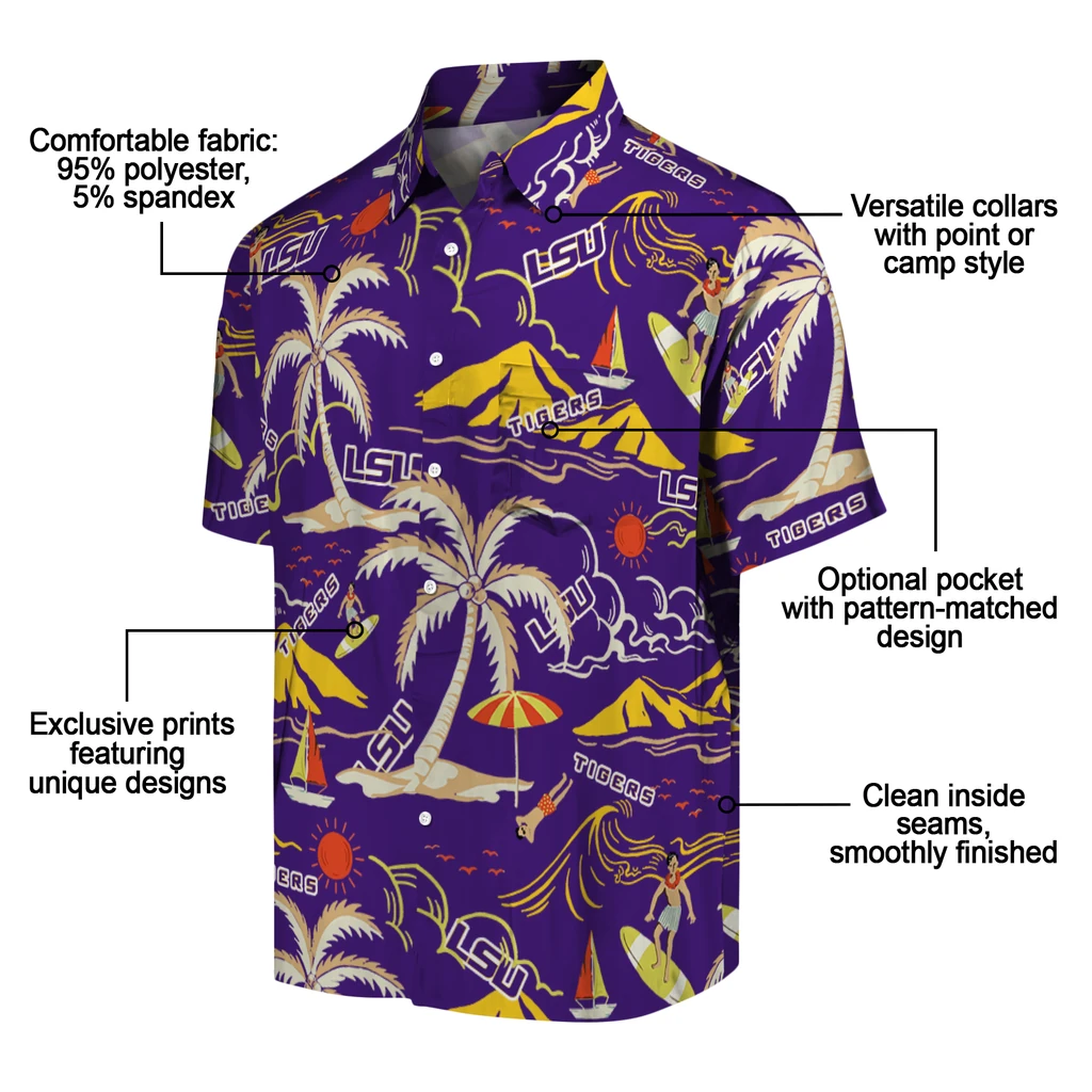 LSU Tigers Hawaiian Shirt - Palm Tree Island lsu tigers palm tree island purple hawaiian shirts new arrival