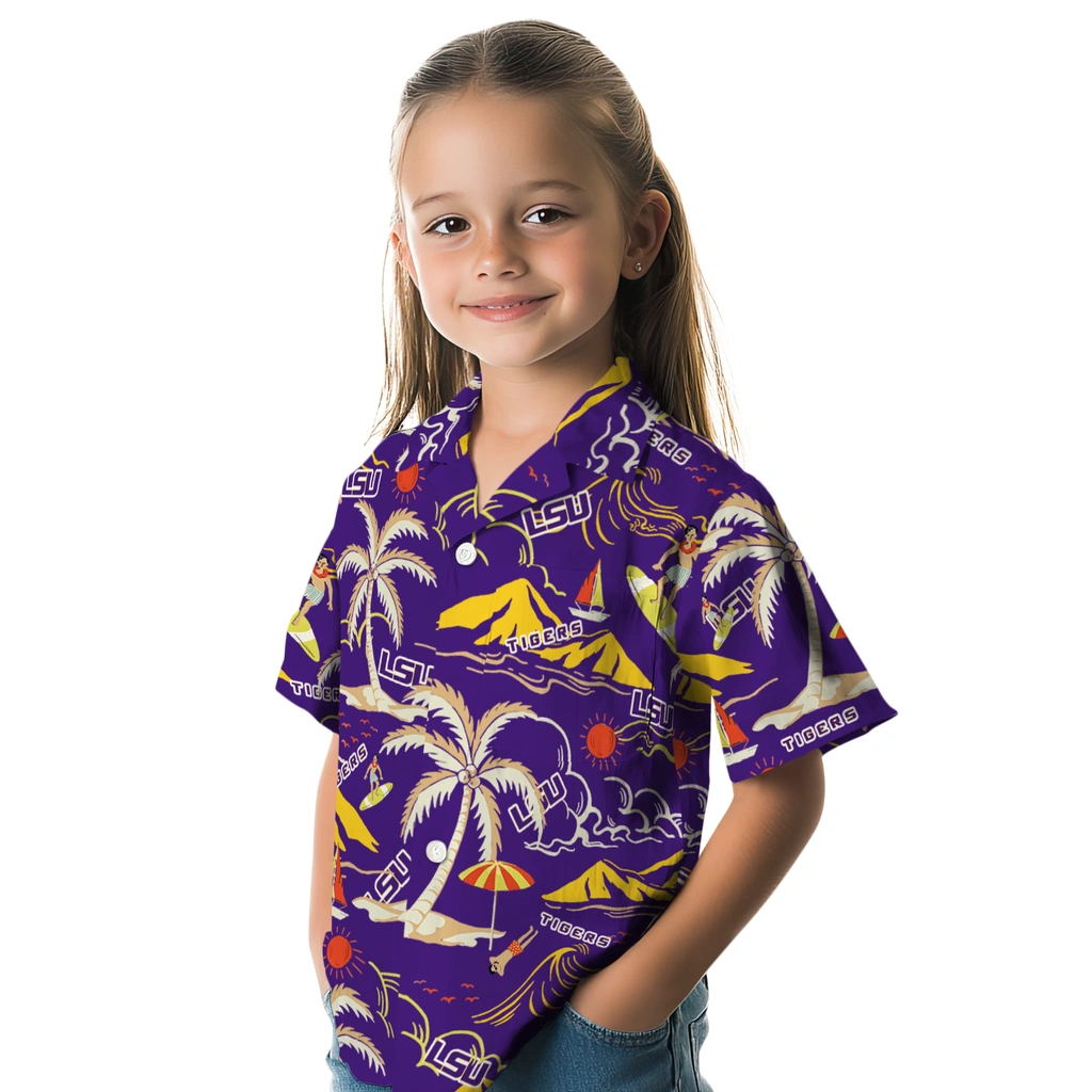 LSU Tigers Hawaiian Shirt - Palm Tree Island lsu tigers palm tree island purple hawaiian shirts premium grade