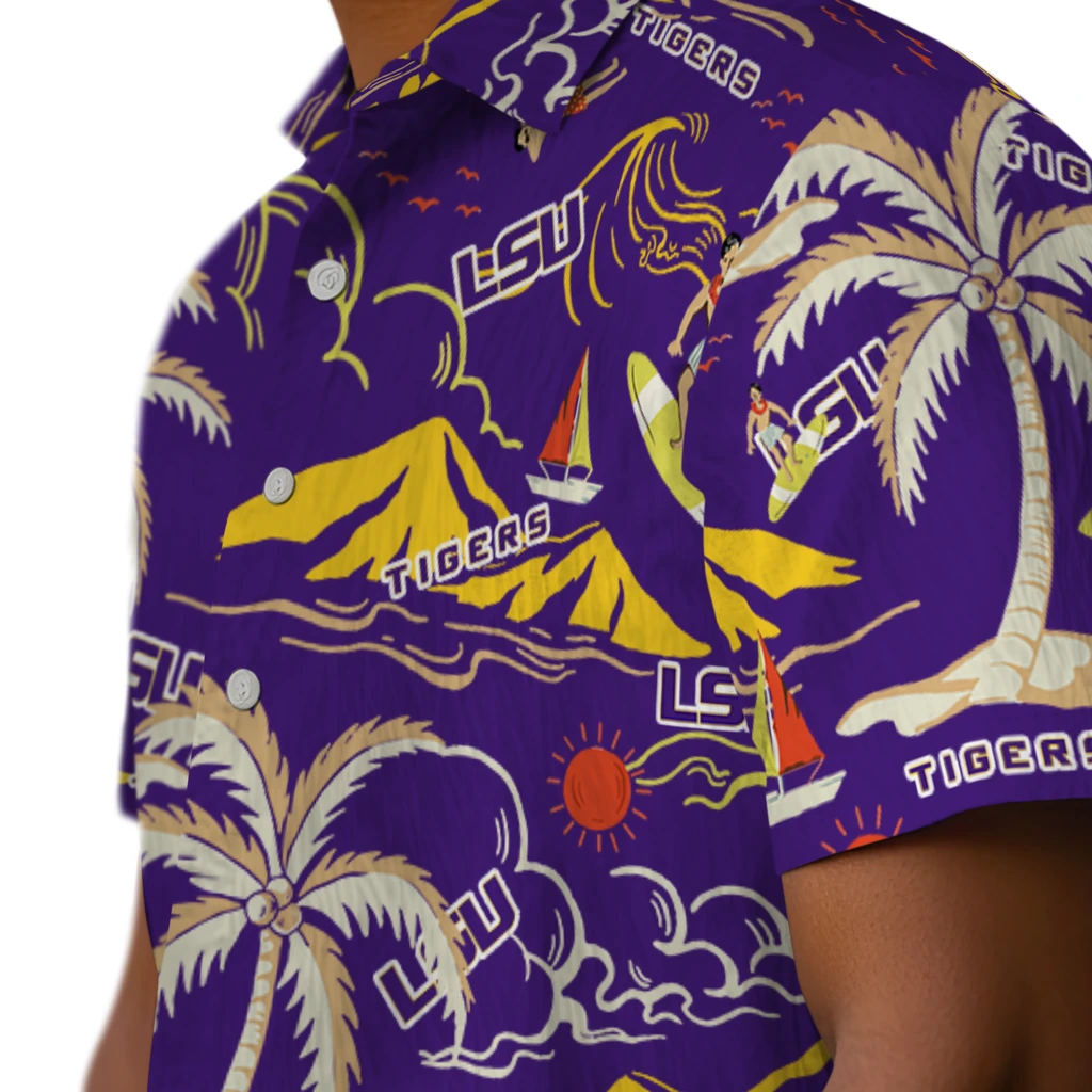 LSU Tigers Hawaiian Shirt - Palm Tree Island lsu tigers palm tree island purple hawaiian shirts trendy
