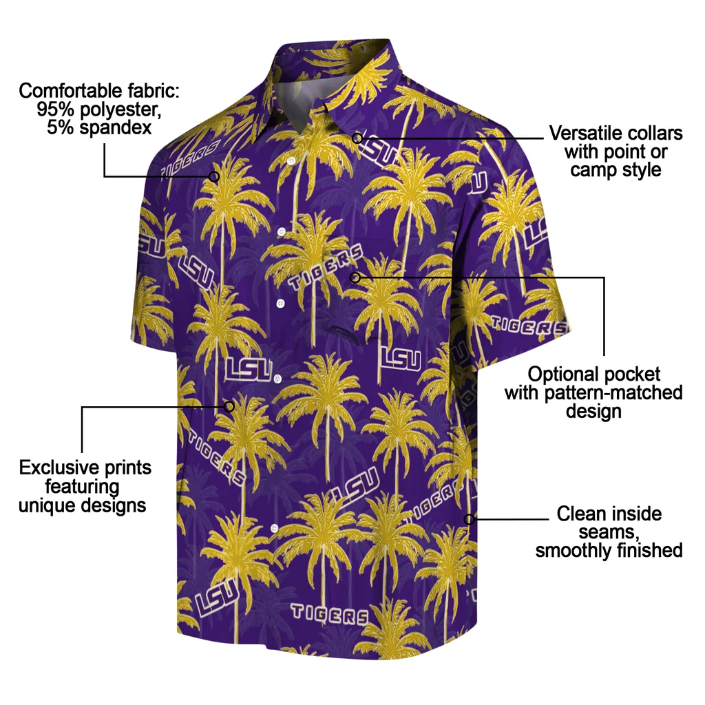 LSU Tigers Hawaiian Shirt - Palm Tree Motif lsu tigers palm grove purple hawaiian shirts new arrival