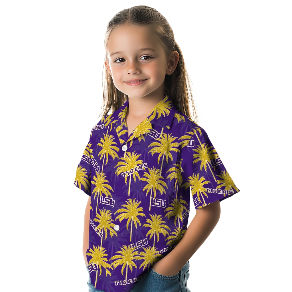 LSU Tigers Hawaiian Shirt - Palm Tree Motif lsu tigers palm grove purple hawaiian shirts premium grade