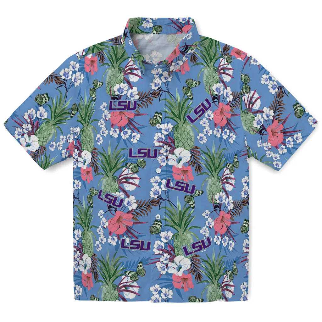 LSU Tigers Hawaiian Shirt - Pineapple Bouquet lsu tigers pineapple bouquet best sky blue hawaiian shirts best selling