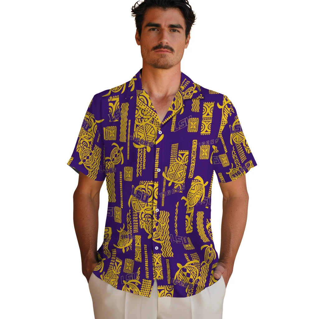 LSU Tigers Hawaiian Shirt - Turtle Lines lsu tigers turtle lines purple hawaiian shirts fashion forward