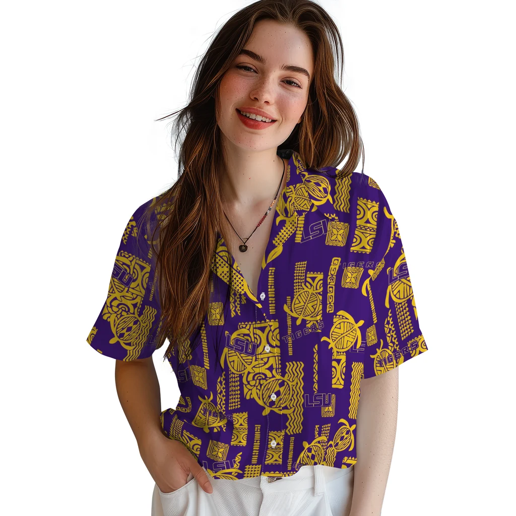 LSU Tigers Hawaiian Shirt - Turtle Lines lsu tigers turtle lines purple hawaiian shirts latest model