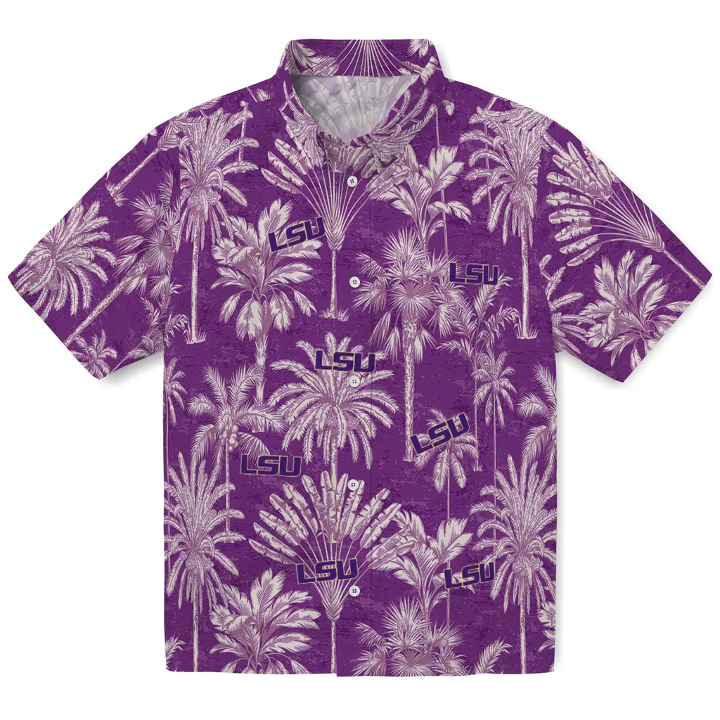 LSU Tigers Hawaiian Shirt - Vintage Palm Tree lsu tigers palm shadows purple hawaiian shirts best selling