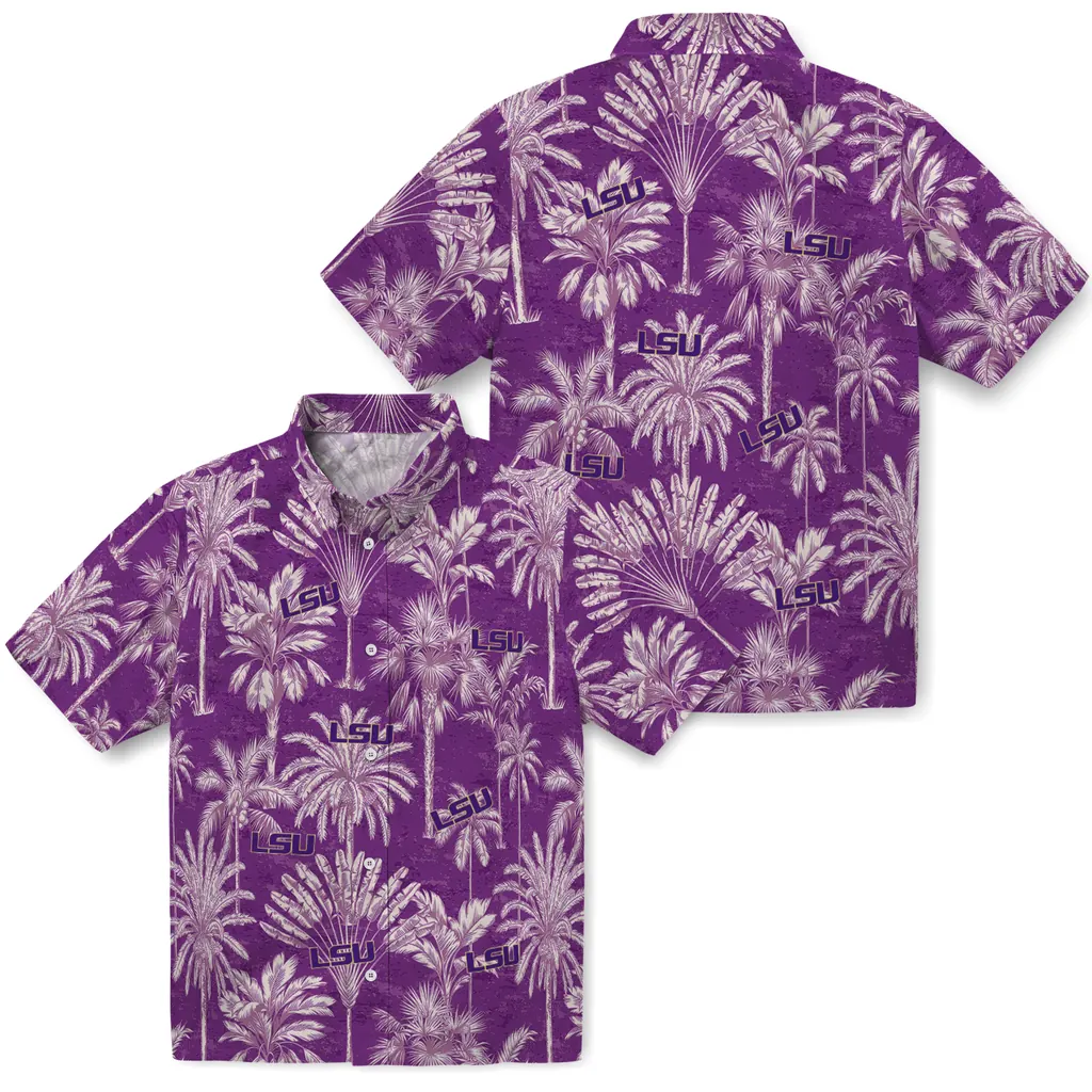 LSU Tigers Hawaiian Shirt - Vintage Palm Tree lsu tigers palm shadows purple hawaiian shirts high quality