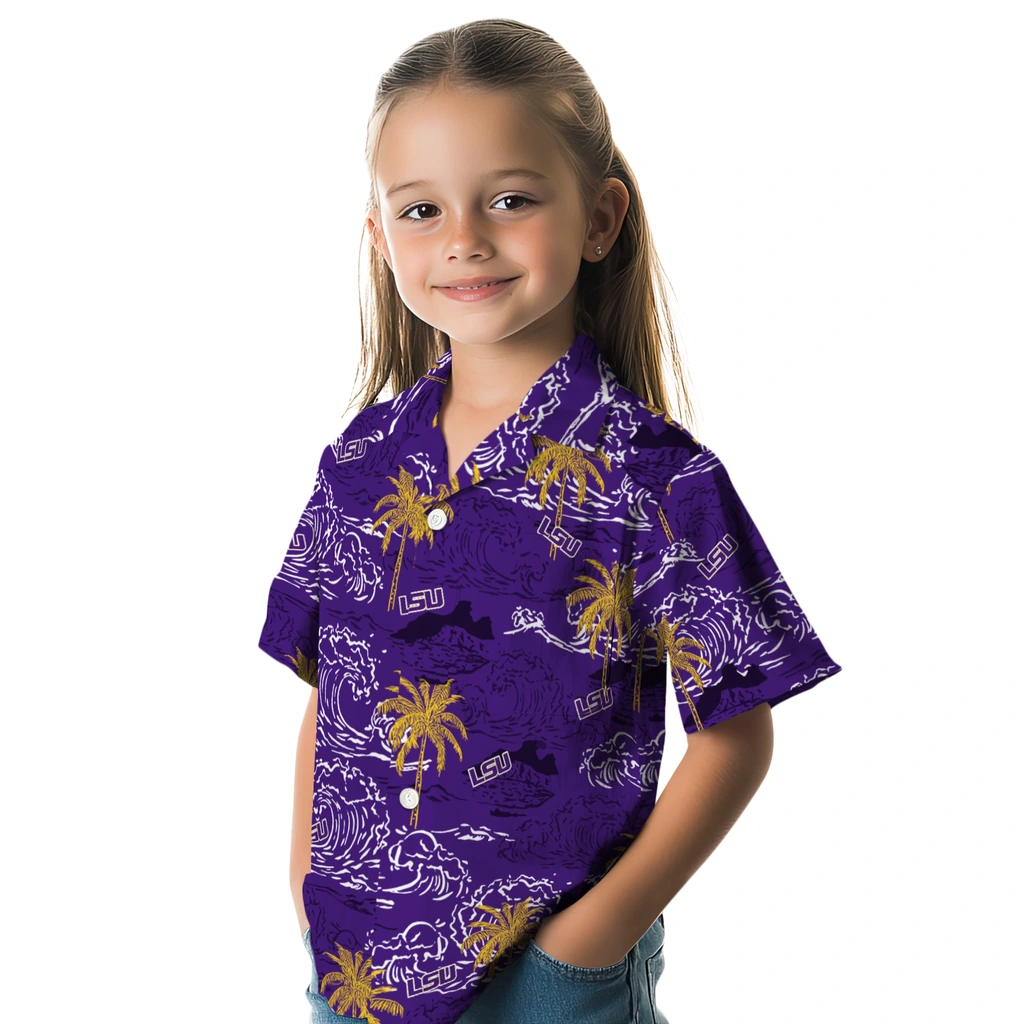 LSU Tigers Hawaiian Shirt - Wave Palm lsu tigers wave palm purple hawaiian shirts premium grade