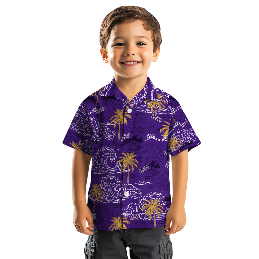 LSU Tigers Hawaiian Shirt - Wave Palm lsu tigers wave palm purple hawaiian shirts top rated